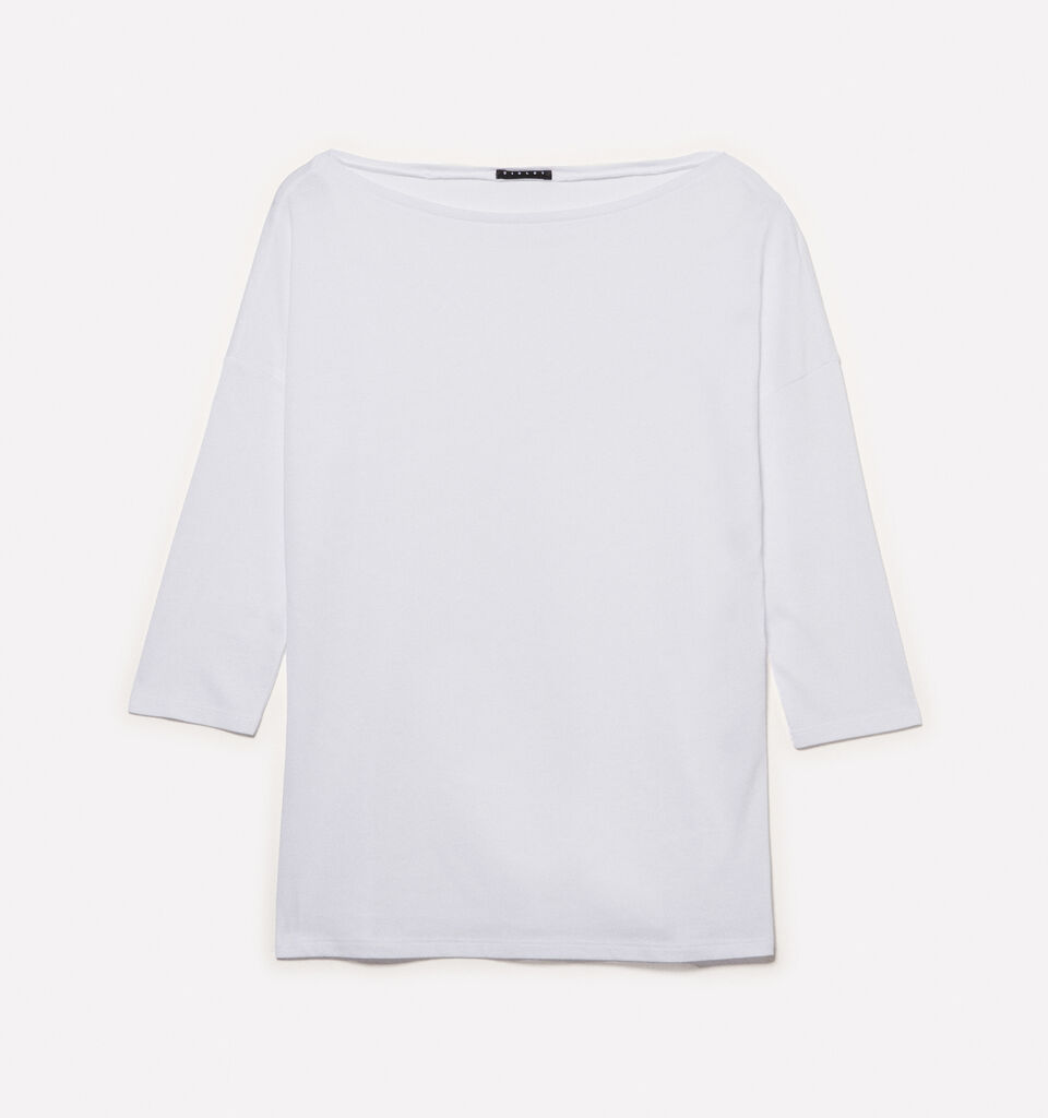 White t-shirt with boat neck - women's long sleeve t-shirts - White | Sisley image number 5